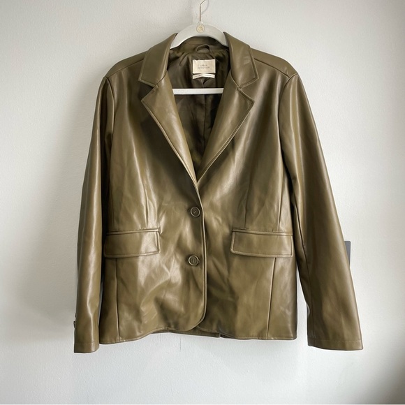 Urban Outfitters Oversized Jules Faux Leather Blazer Olive Small - Picture 6 of 15